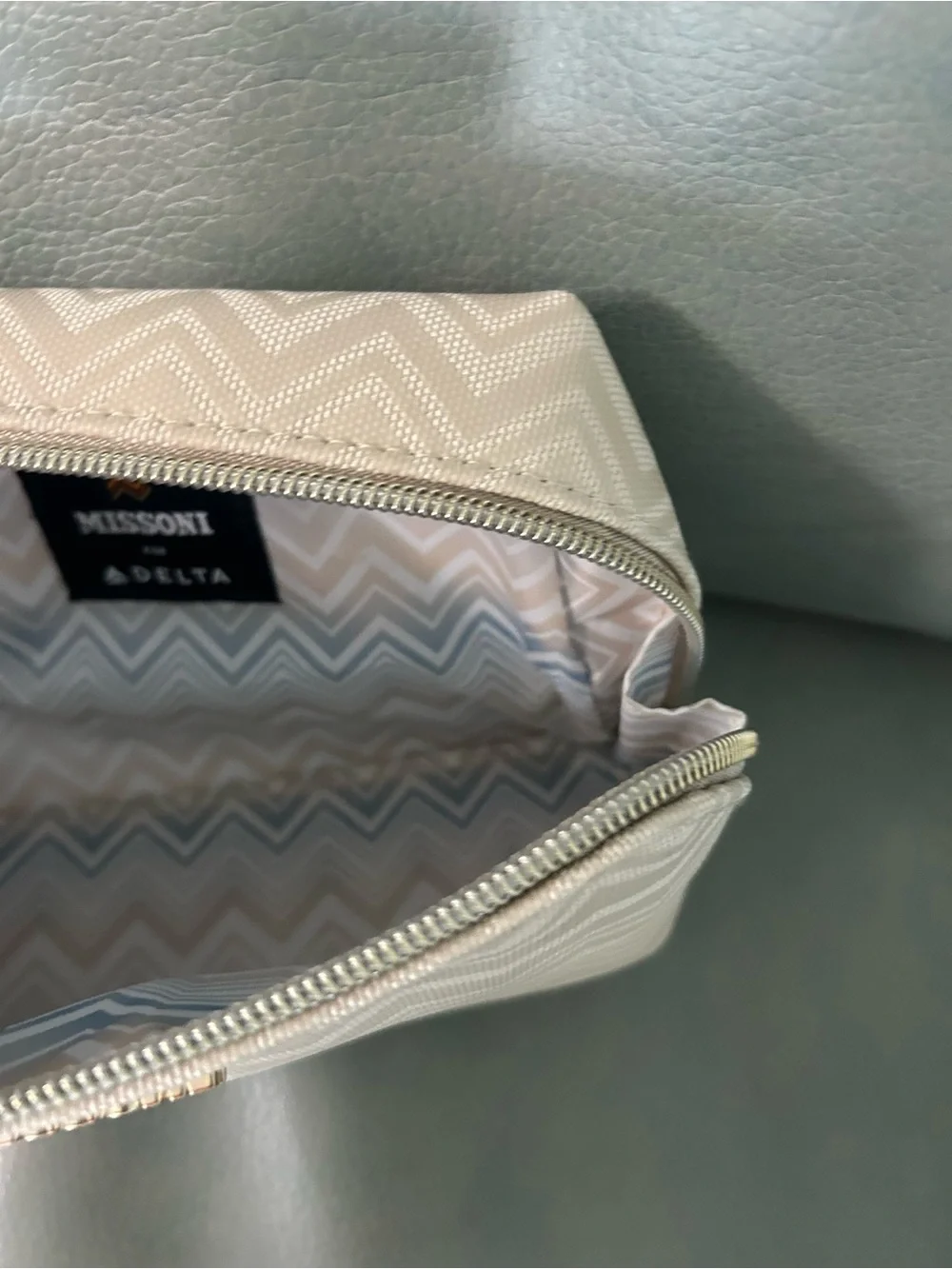 Missoni Cream Chevron Cosmetic Bag with Gold Logo